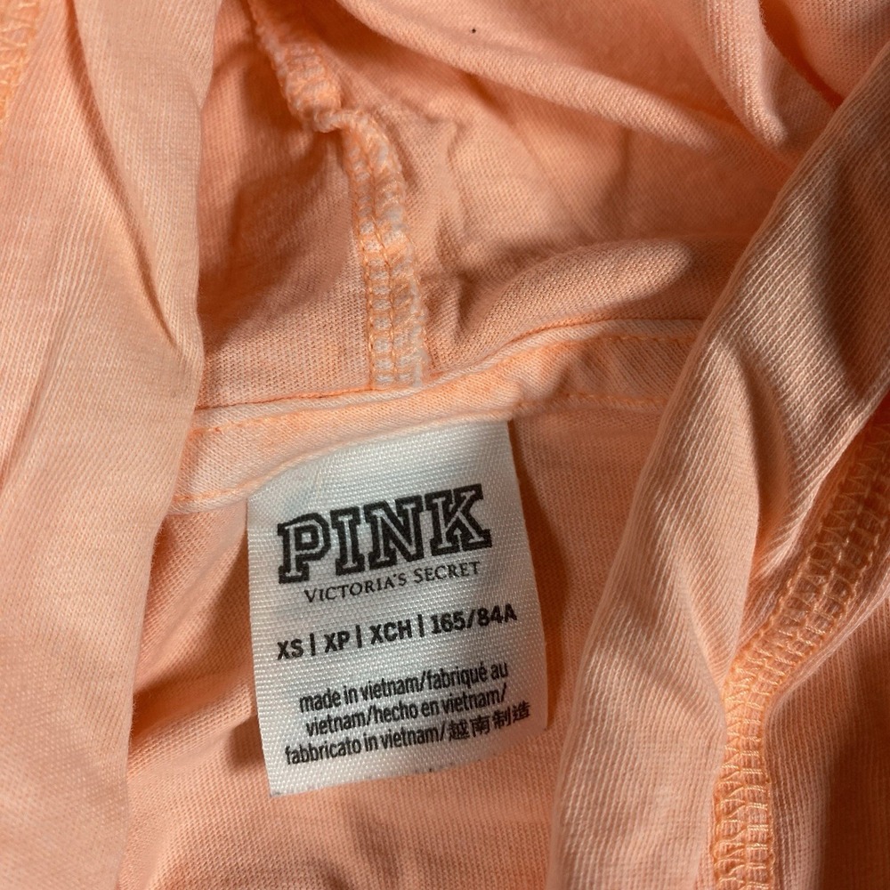 Victoria's Secret Pink Campus Long Sleeve Hoodie Tee Paradise Peach XS RARE - Picture 3 of 8
